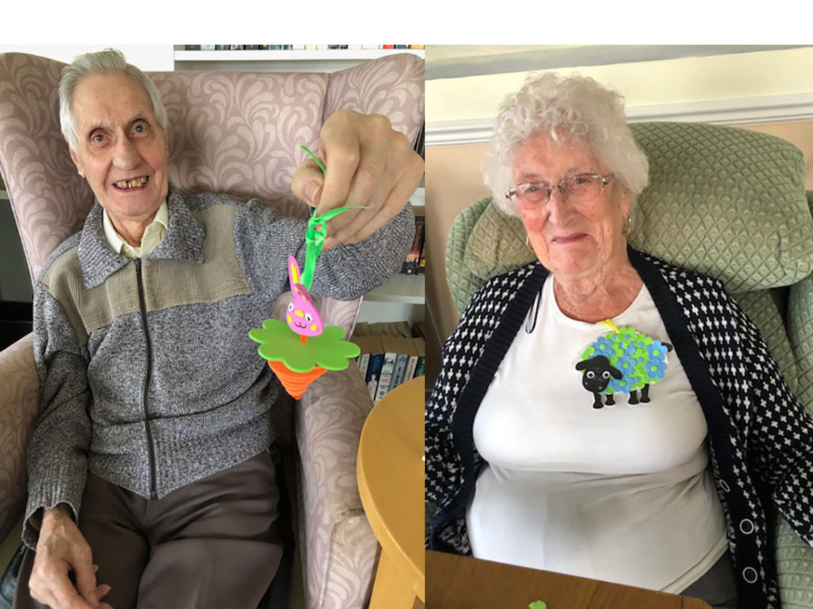 Two residents at Silverpoint Court show off their Easter decorations