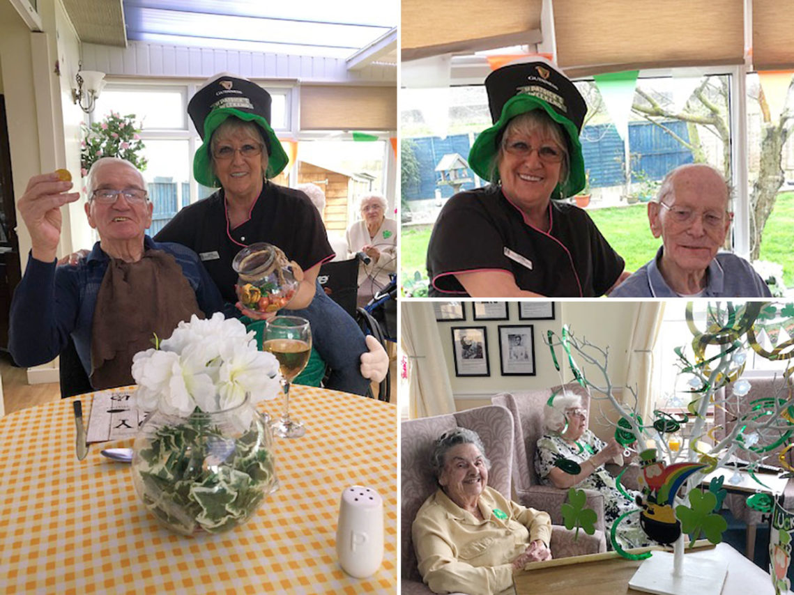 Residents Barry, Fred, Doris and Marjorie on St Patrick's Day at Silverpoint Court