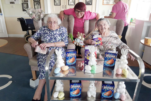 Silverpoint Court staff and residents with their chocolate Easter eggs from Morrisons