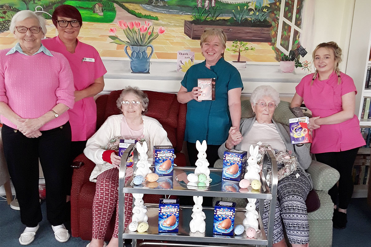 Silverpoint Court staff and residents with their Easter eggs from Morrisons