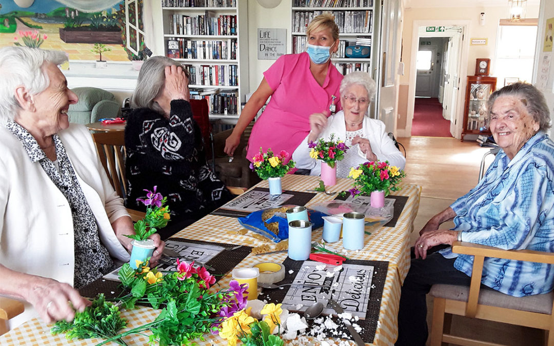 Silverpoint Court Residential Care Home residents enjoy flower arranging and jam tasting
