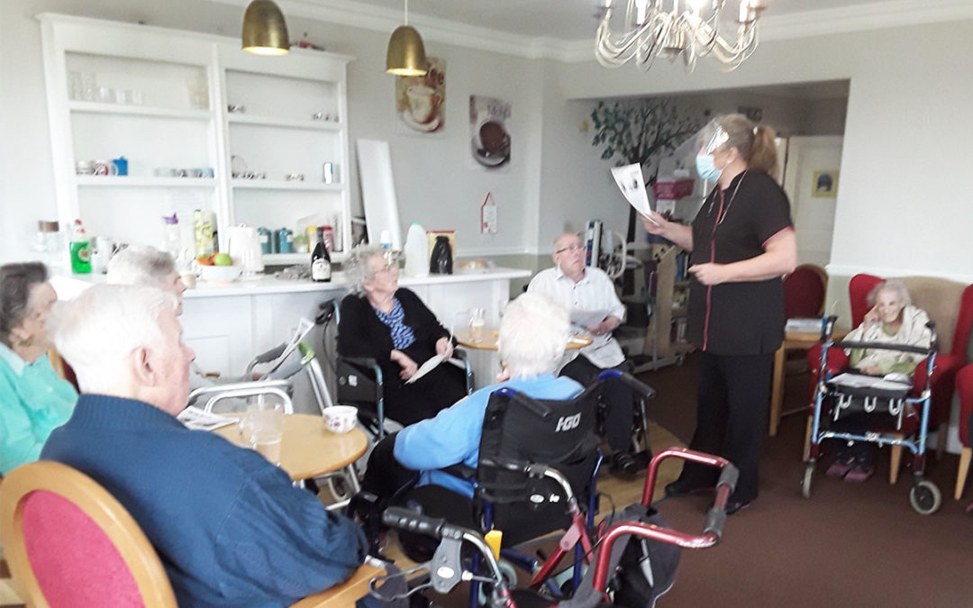 Coffee morning reminiscence and jokes at Silverpoint Court Residential Care Home