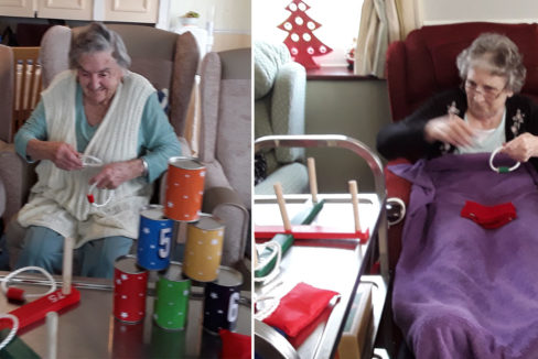 Residents playing Hoopla and Tin Can Alley at Silverpoint Court Residential Care Home