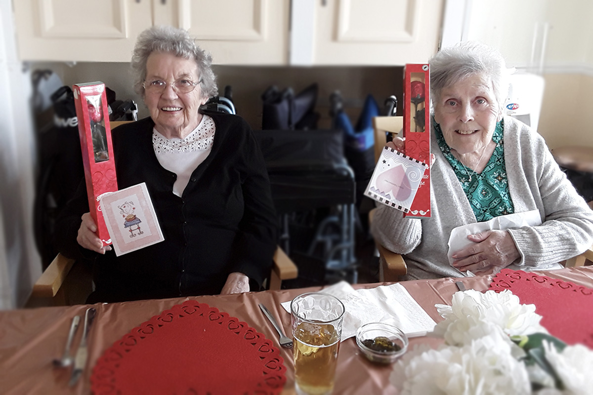 Residents with their Valentine's gifts at Silverpoint Court Residential Care Home