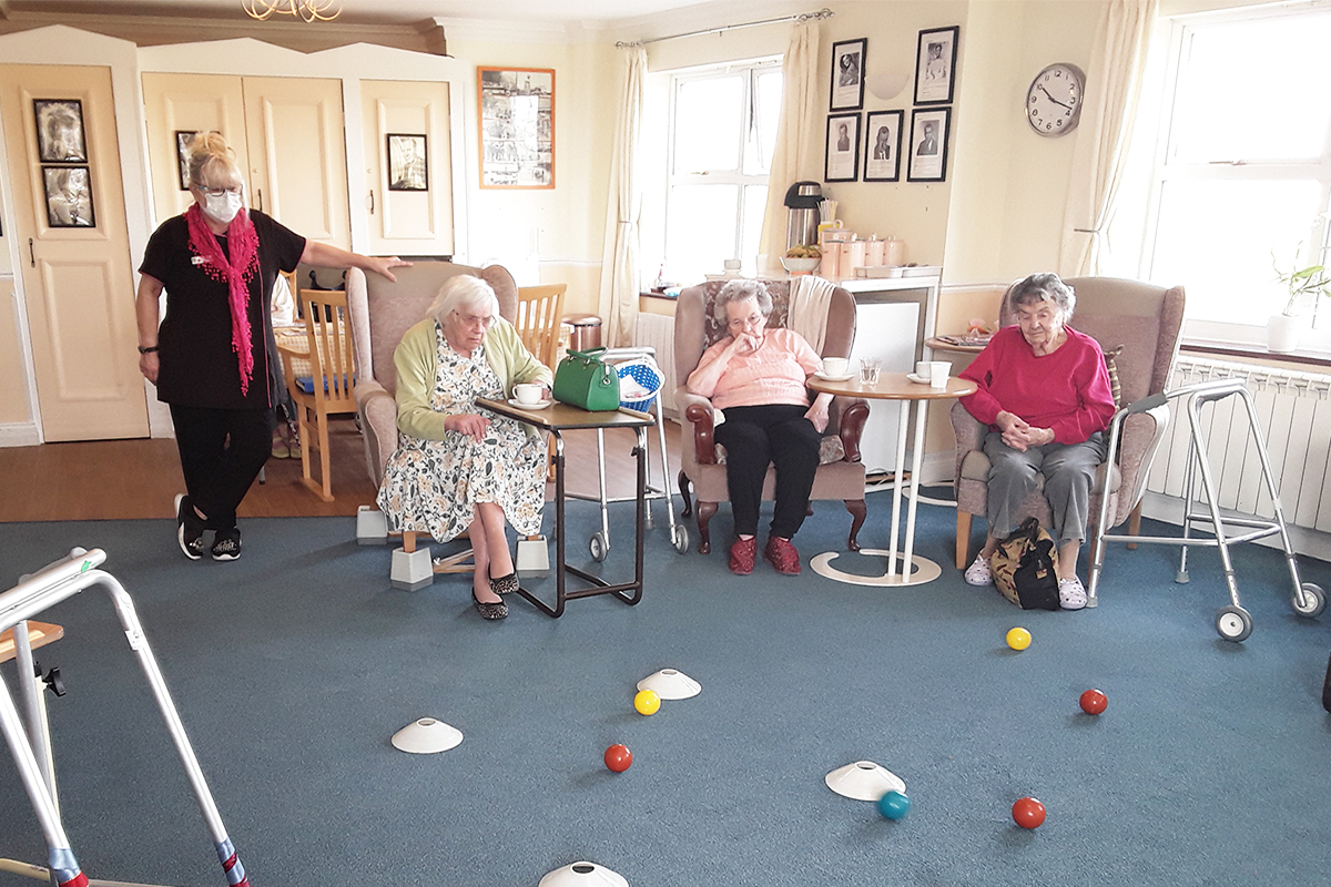 Game of Boccia in the lounge at Silverpoint Court Residential Care Home