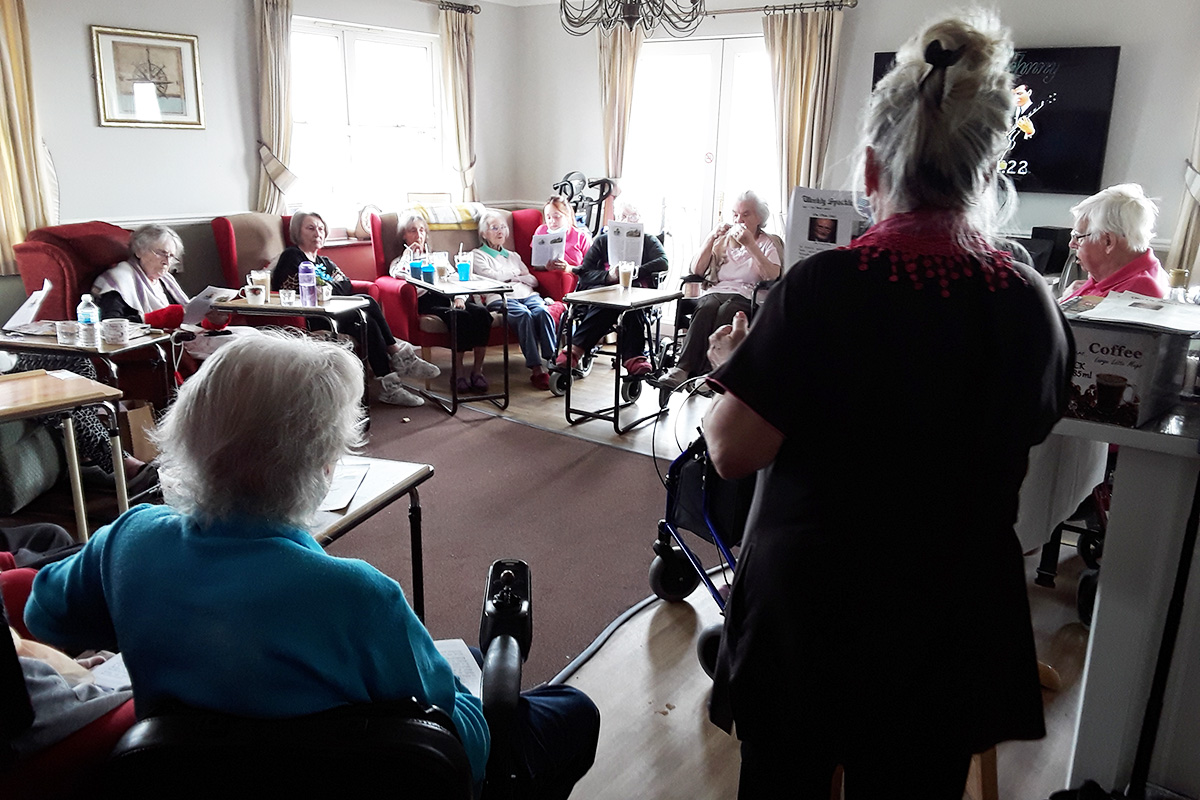 Silverpoint Court Residential Care Home residents enjoying coffee and Sparkle discussions