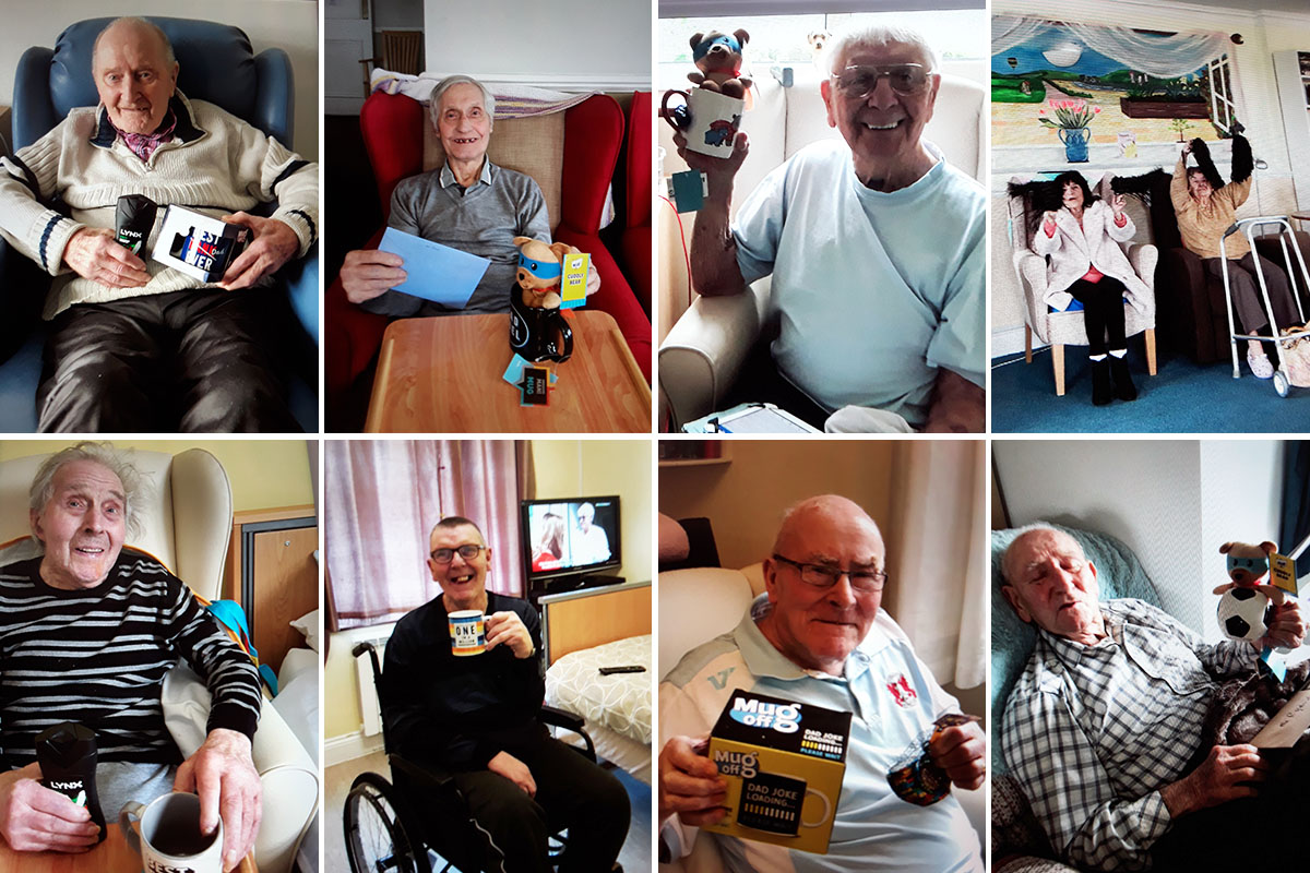 Residents with their Father's Day gifts and a Zumba class at Silverpoint Court Residential Care Home