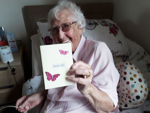 Silverpoint Court Residential Care Home resident with one of her homemade cards
