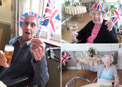 Silverpoint Court Residential Care Home residents waving flags to support England in Euro 2020