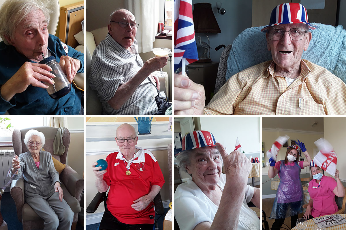 Residents at Silverpoint Court Residential Care Home enjoying milkshake and celebrating England in the Euros!