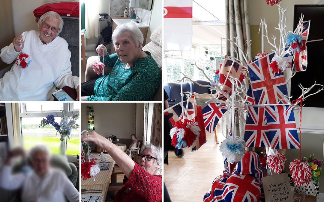 Patriotic pom poms at Silverpoint Court Residential Care Home
