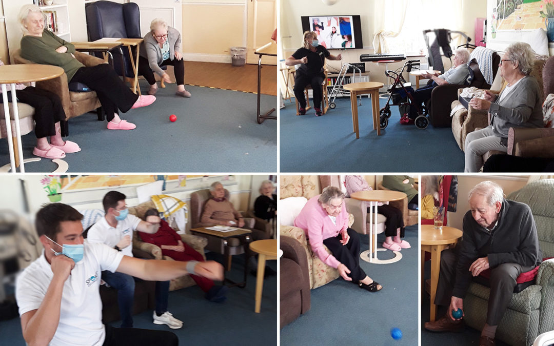 Seated exercise and bowls at Silverpoint Court Residential Care Home
