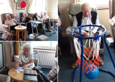 Balloon games, basketballl and card making at Silverpoint Court Residential Care Home
