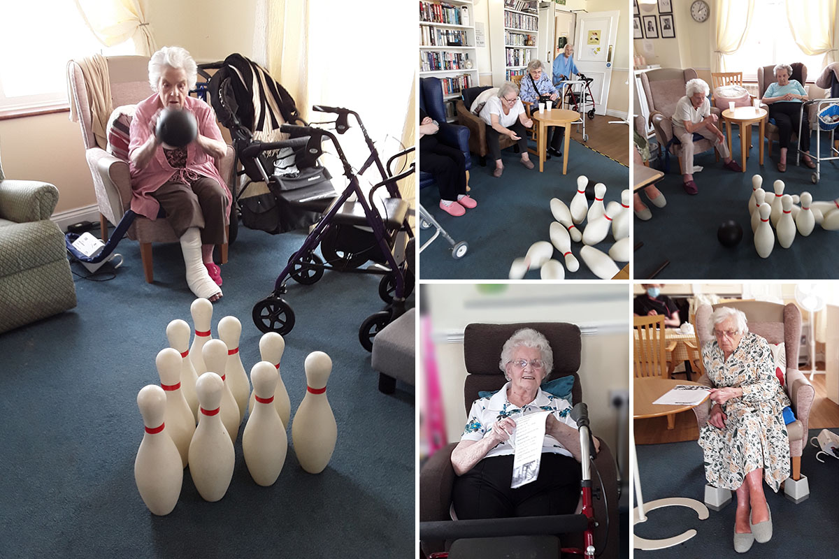 Silverpoint Court Residential Care Home resident enjoying games of skittles