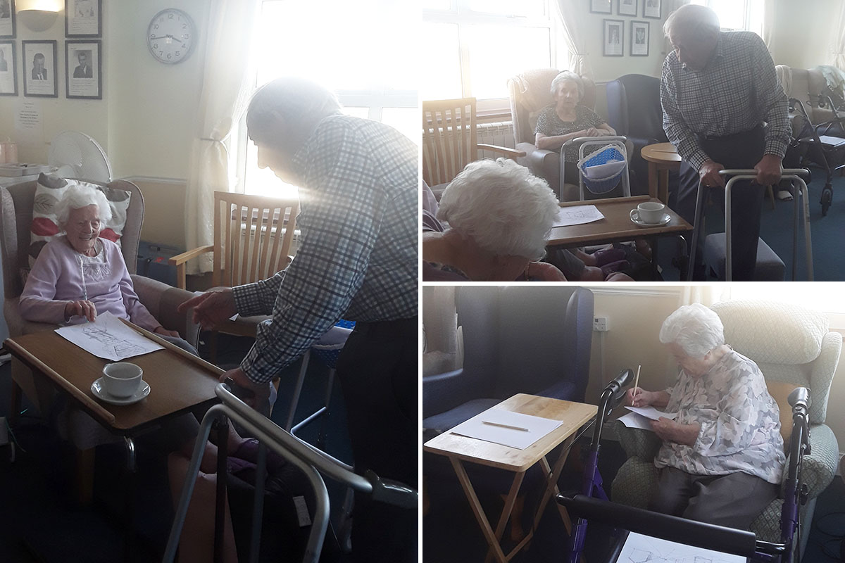 Strength exercises and art club at Silverpoint Court Residential Care Home