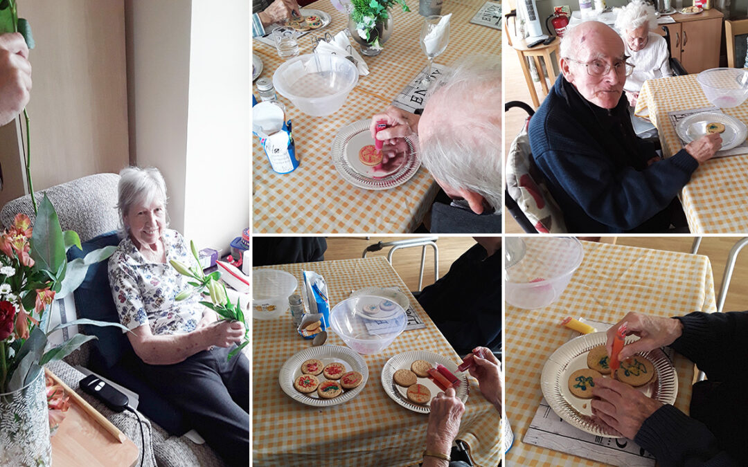 Flower arranging and biscuit decorating at Silverpoint Court Residential Care Home