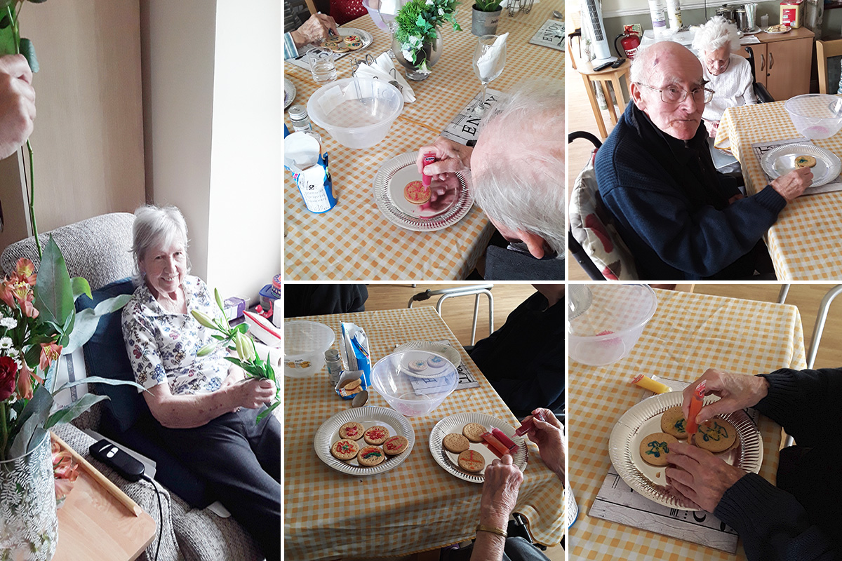 Flower arranging and biscuit decorating at Silverpoint Court Residential Care Home