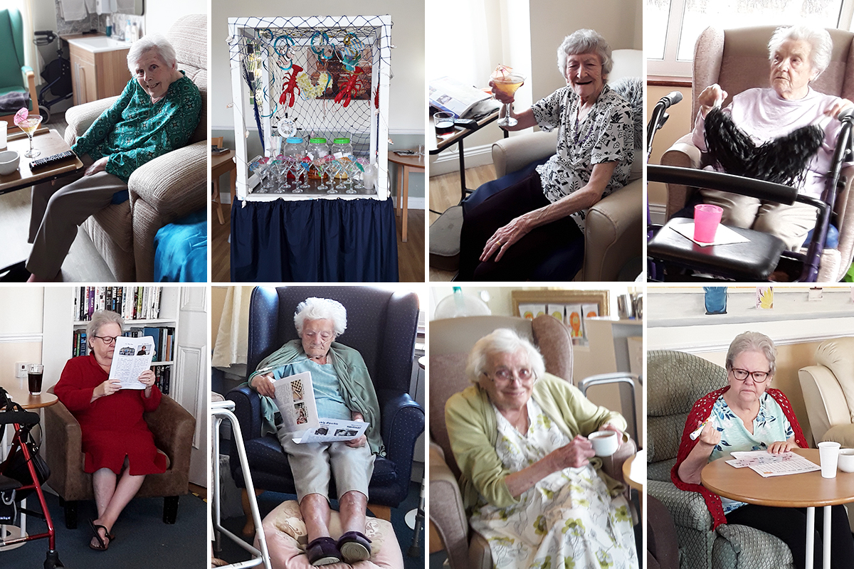 Silverpoint Court Residential Care Home residents enjoying a coffee morning, the Weekly Sparkle, bingo, seated exercises, quizzes and refreshing drinks