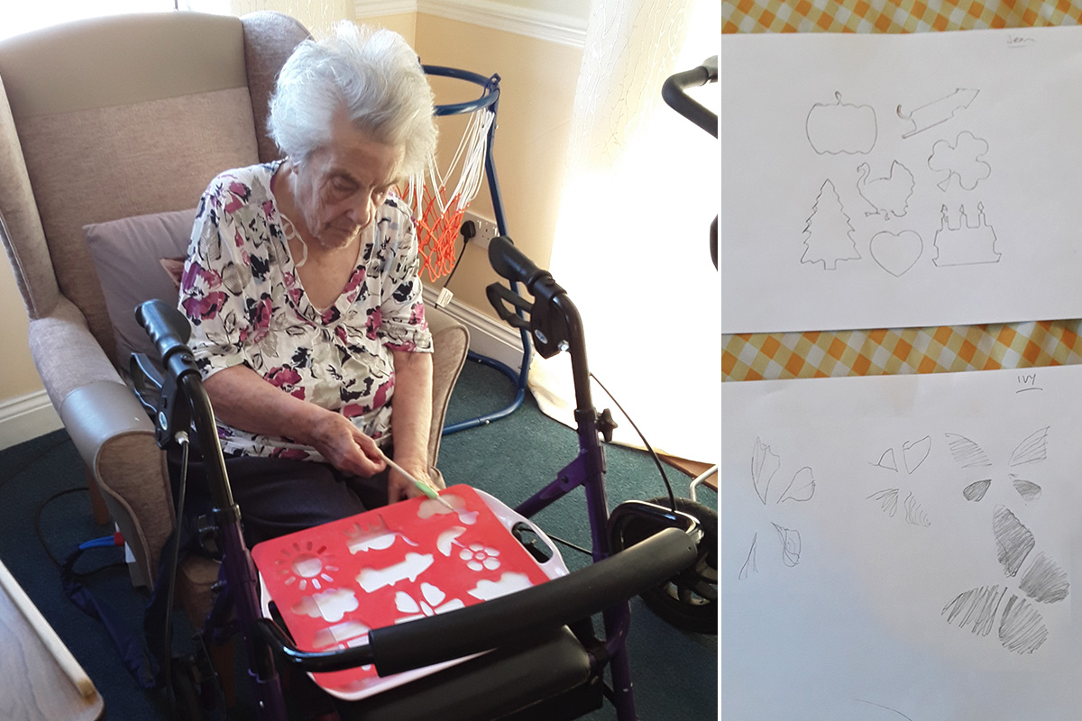 Silverpoint Court Residential Care Home resident drawing with a stencil