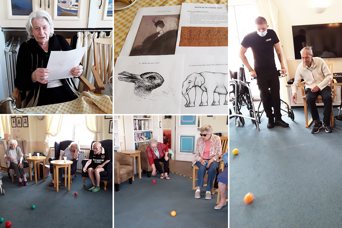 Optical illusion games and bowling at Silverpoint Court Residential Care Home