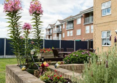 Silverpoint Court Residential Care Home back garden flowerbeds