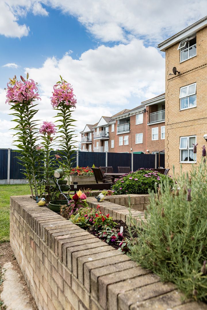 Silverpoint Court Residential Care Home back garden flowerbeds