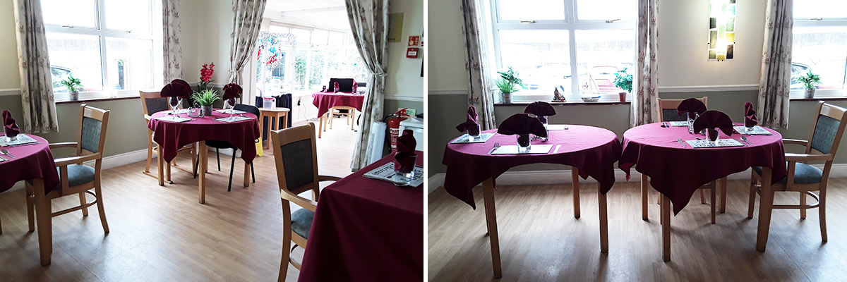 Dining room set beautifully at Silverpoint Court Residential Care Home