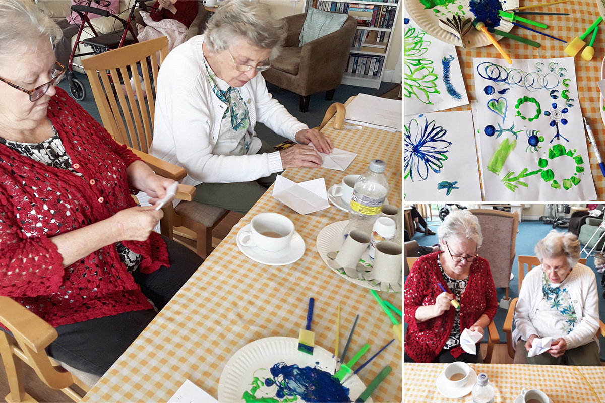 Paper fortune tellers and paints at Silverpoint Court Residential Care Home