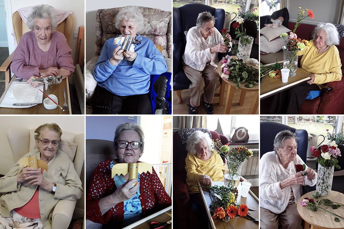 Halloween bats and flower arranging at Silverpoint Court Residential Care Home