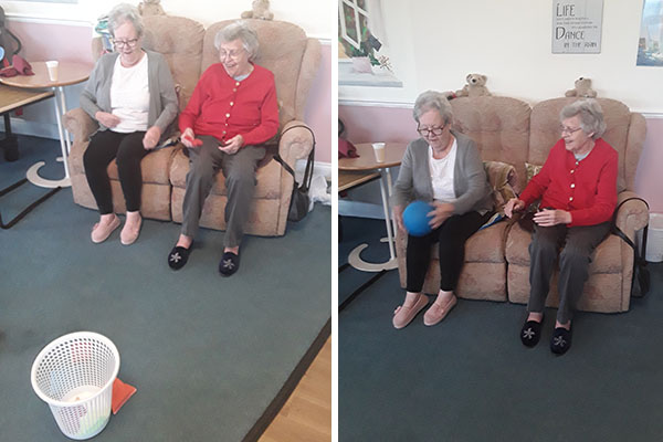 Silverpoint Court Residential Care Home residents playing a target game and exercising with a ball