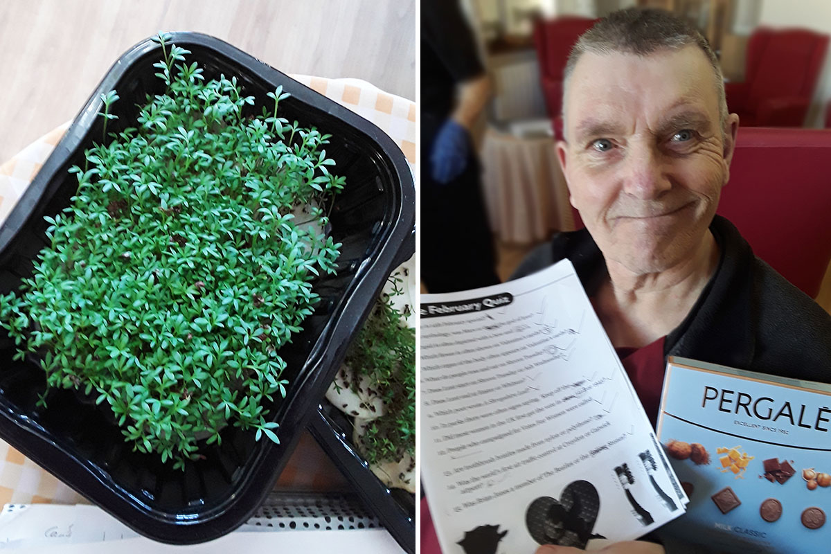 Growing cress and a quiz winner at Silverpoint Court Residential Care Home