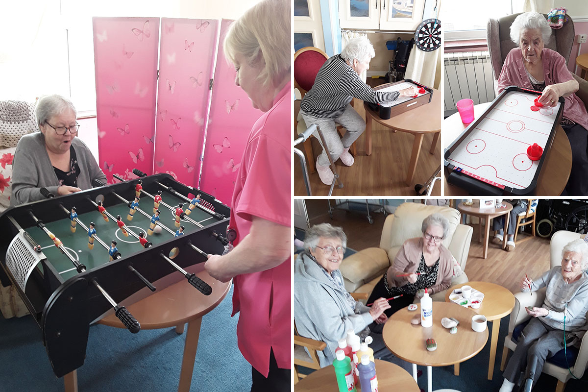 Silverpoint Court Residential Care Home residents have fun with pub games and painting