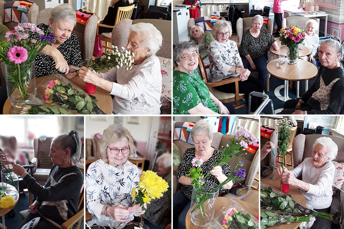Arranging flowers at Silverpoint Court Residential Care Home