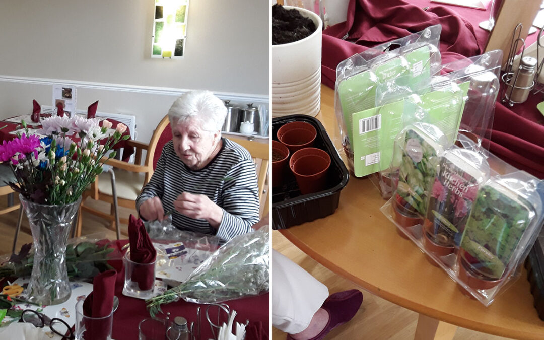 Flower arranging and herb garden at Silverpoint Court Residential Care Home