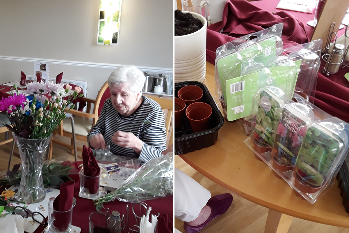 Flower arranging and herb garden at Silverpoint Court Residential Care Home