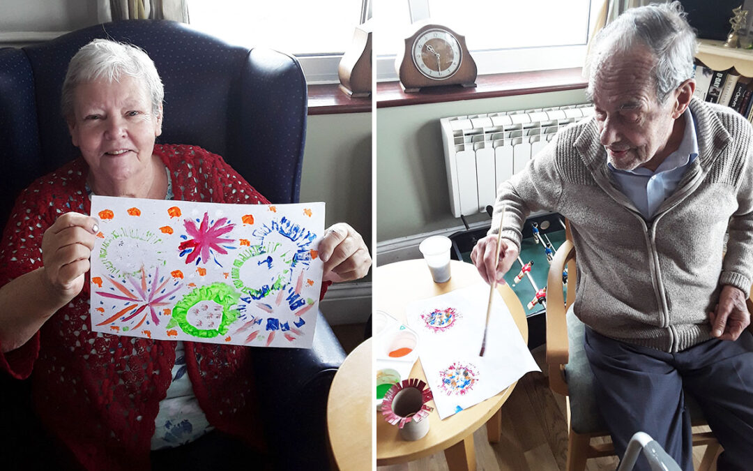 Firework paintings at Silverpoint Court Residential Care Home