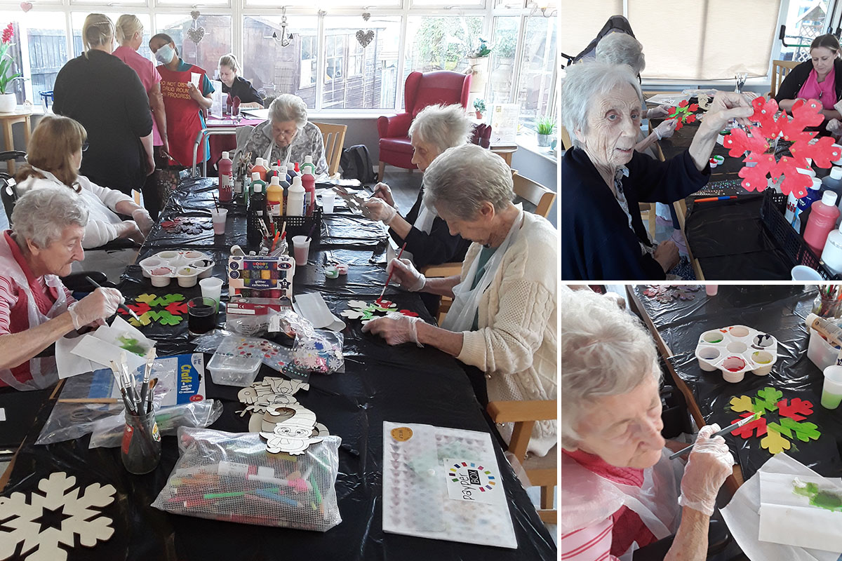 Painting festive decorations at Silverpoint Court Residential Care Home