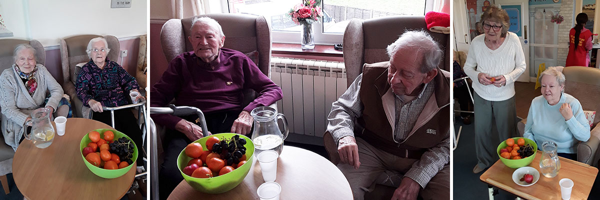 Eating fresh fruit during Nutrition and Hydration Week at Silverpoint Court Residential Care Home