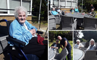 Silverpoint Court Residential Care Home residents enjoying sunshine in the garden